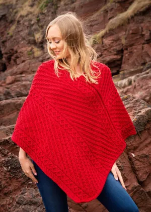 Aran Red Merino Wool V Poncho