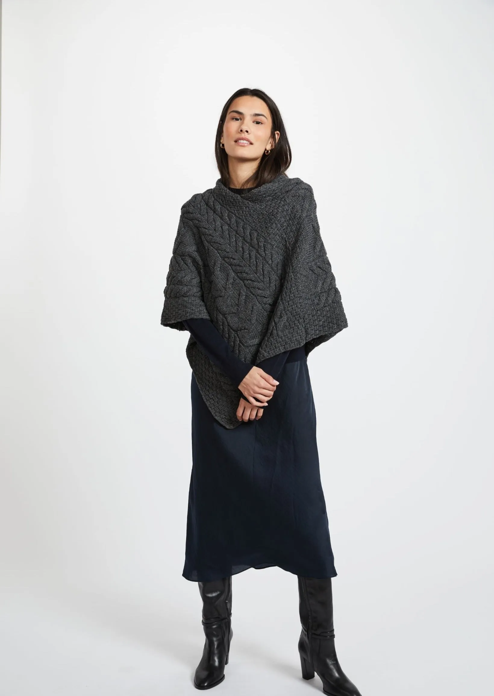 Aran Super Soft Poncho | Charcoal