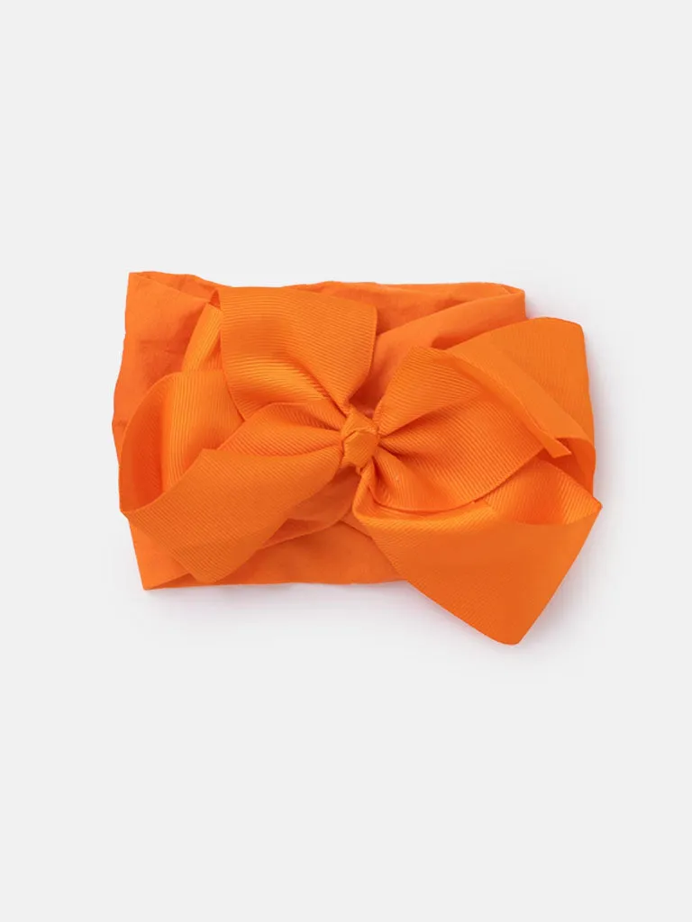 Baby Girl Big Satin Bow Hairband - Warm Tones