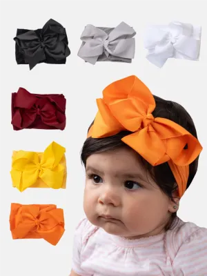 Baby Girl Big Satin Bow Hairband - Warm Tones