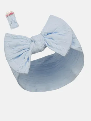 Baby Girl Cable Bow Elastic Headband- Baby Blue