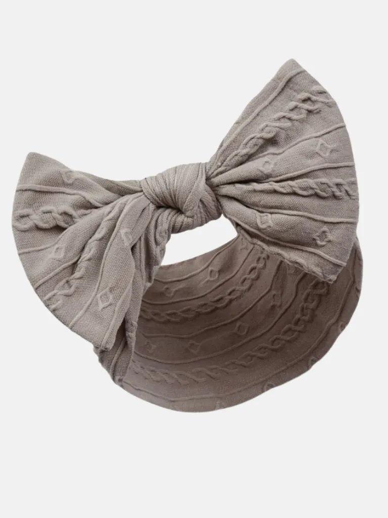 Baby Girl Cable Bow Elastic Headband- Grey