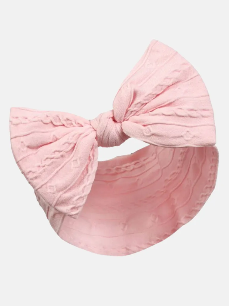 Baby Girl Cable Bow Elastic Headband- Pink