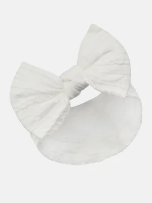 Baby Girl Cable Bow Elastic Headband- White