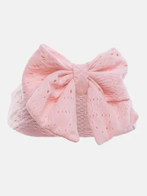 Baby Girl Cable Headband with Large Bow - Pink