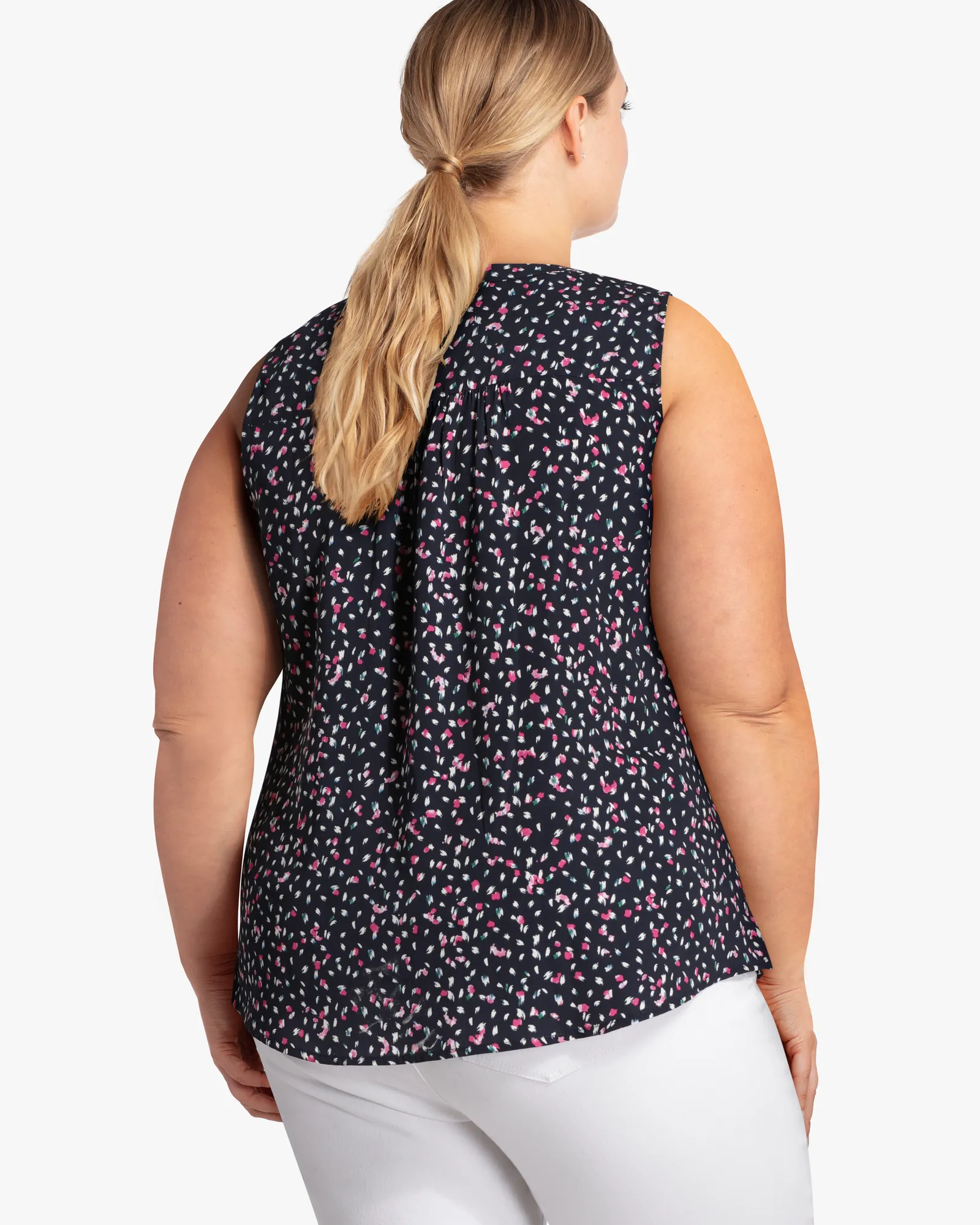 Blair Sleeveless Printed Shirt | Navy / Pink