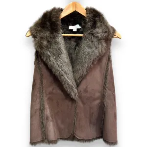 Boden Brown Faux Leather Faux Fur Vest - Size 4