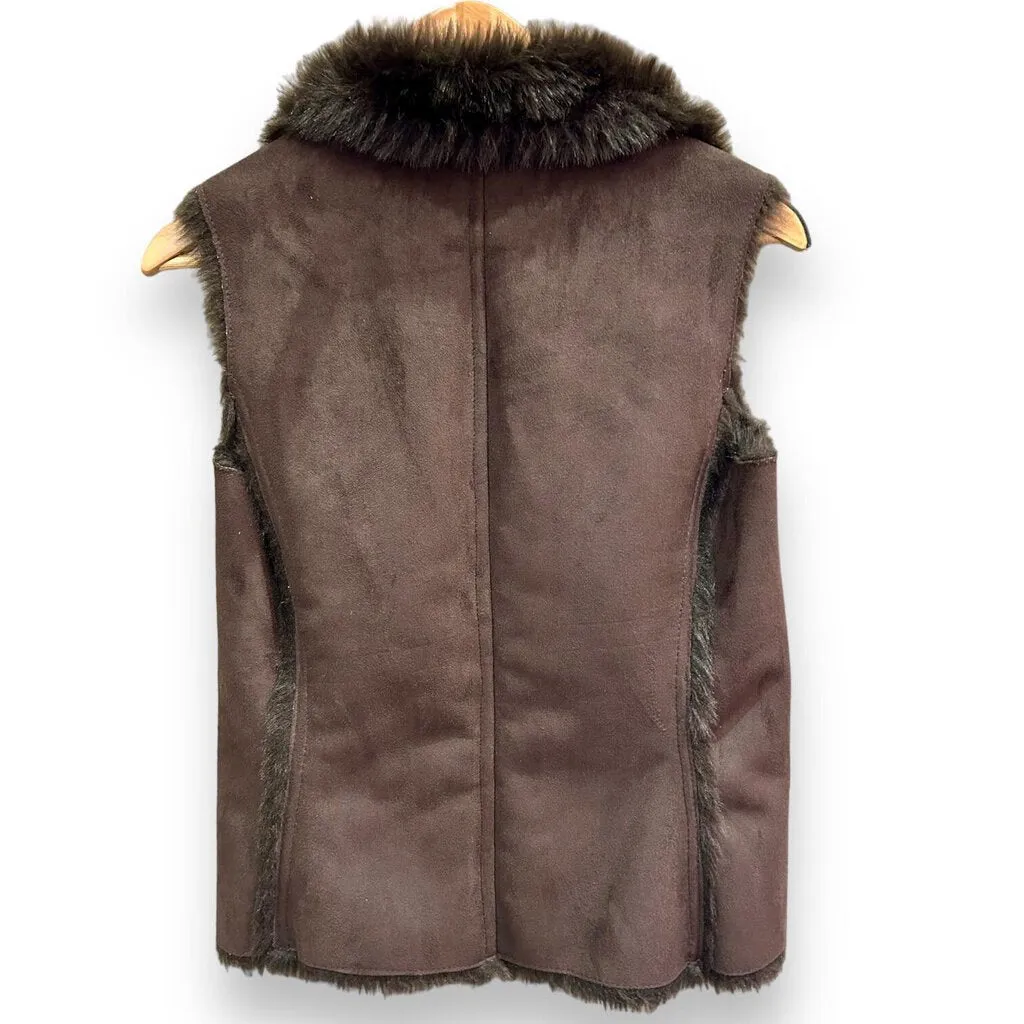 Boden Brown Faux Leather Faux Fur Vest - Size 4