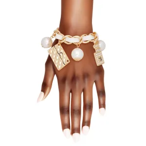 Bracelet White Woven Gold C No 5 Charms Women