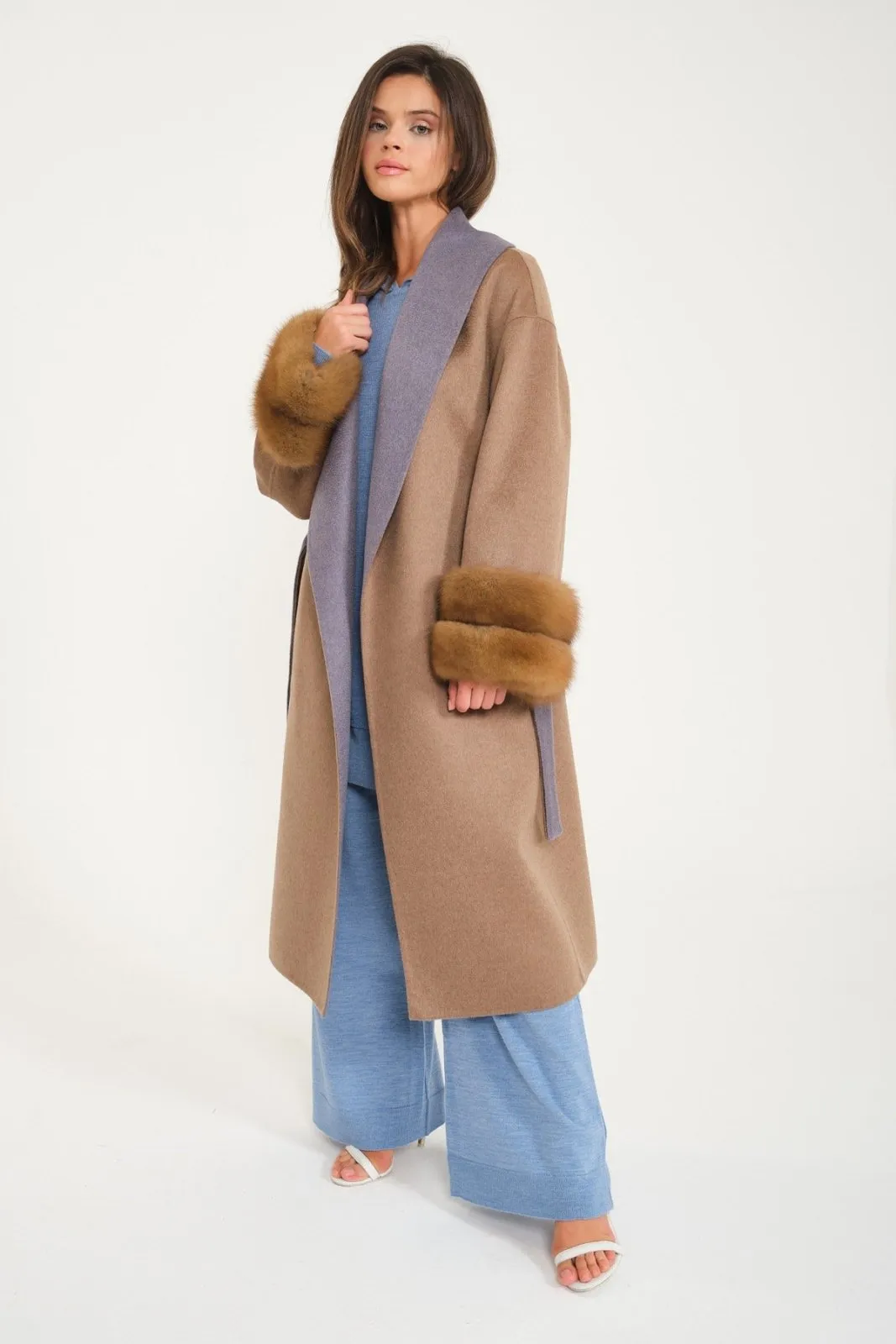 Camel / Grey Cashmere & Wool Coat