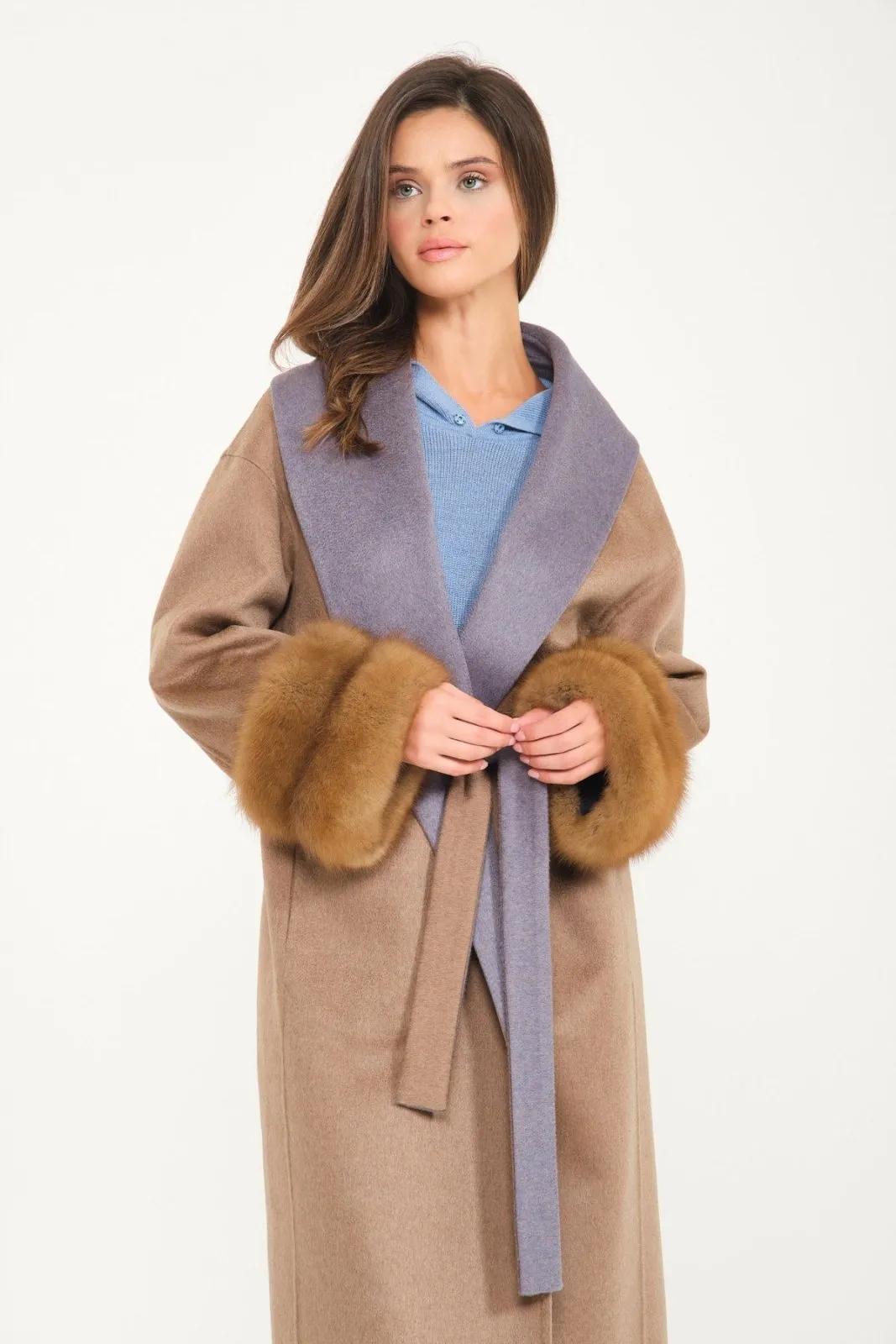 Camel / Grey Cashmere & Wool Coat