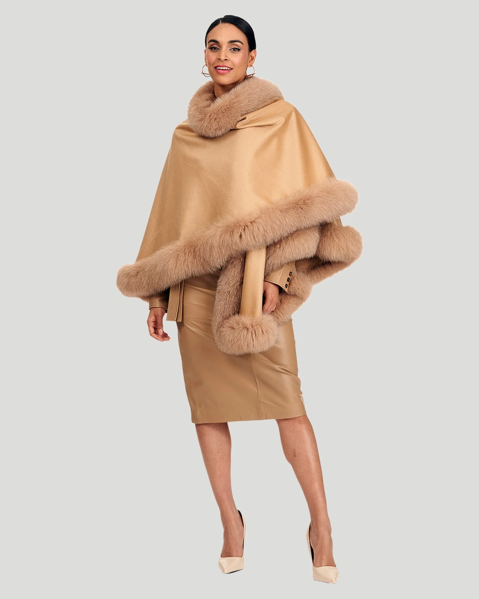 Cashmere Caplet with Fox Trim