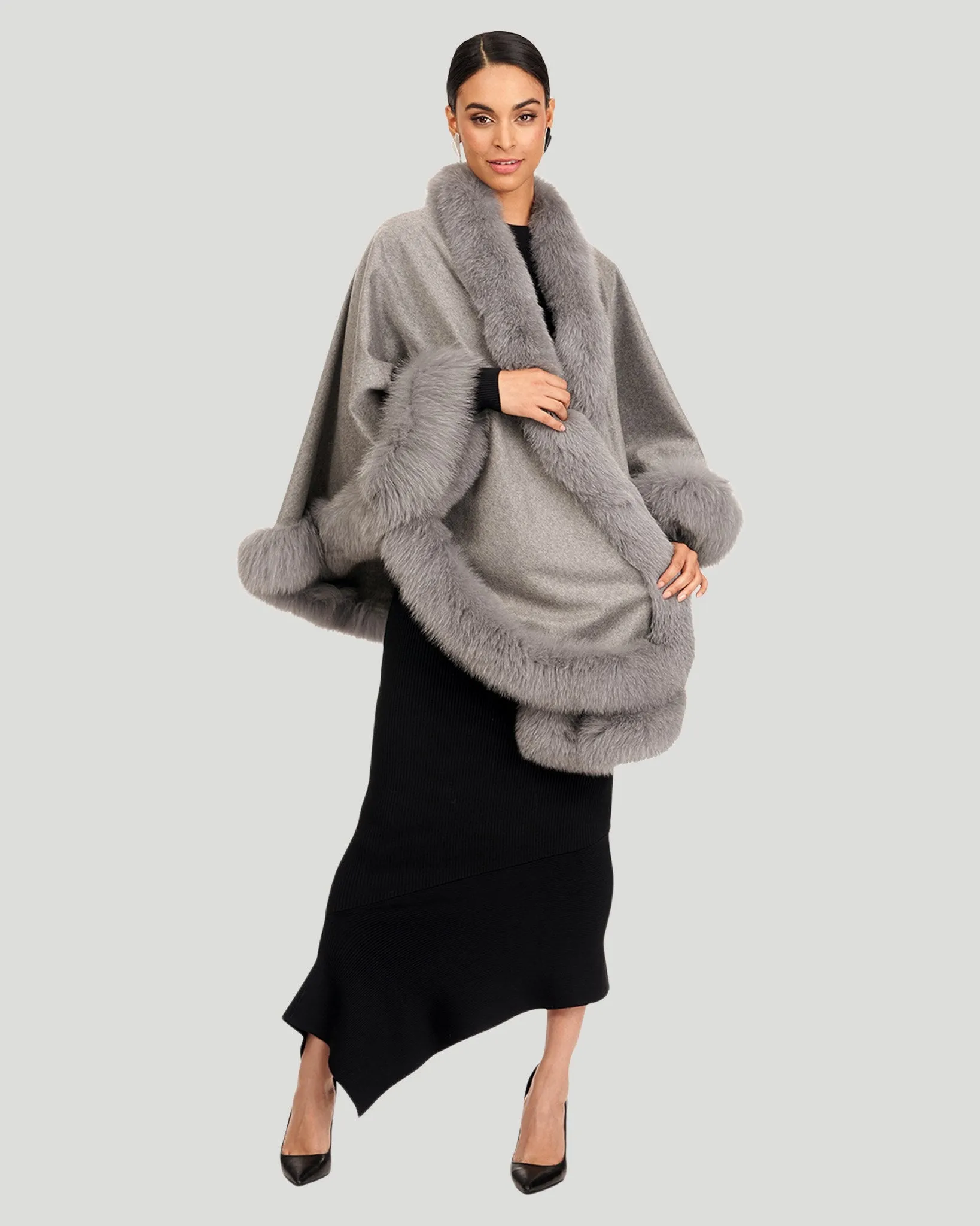 Cashmere Caplet with Fox Trim