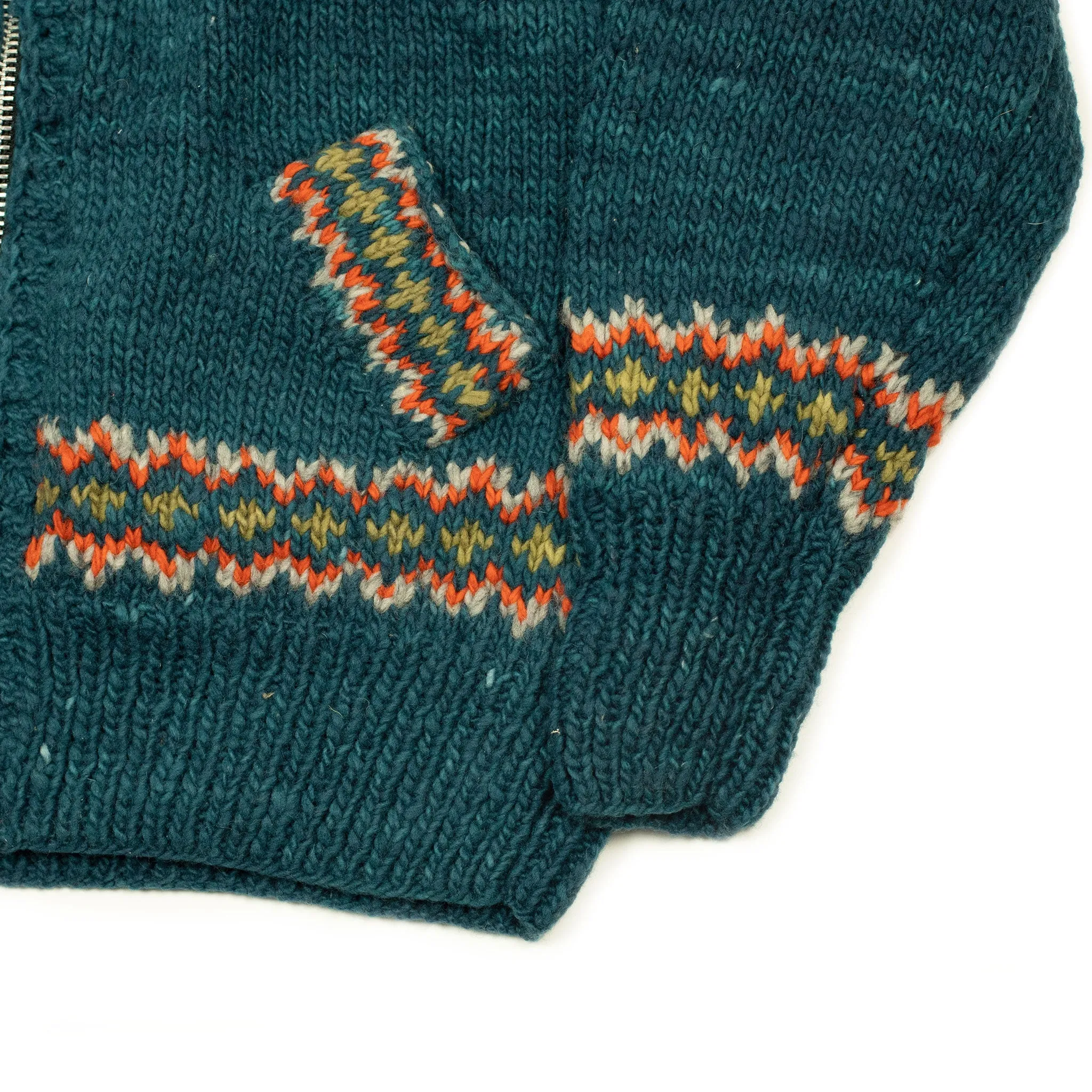 Chamula handknit cowichan-style zipped cardigan in Agean blue fair isle merino wool (restock)