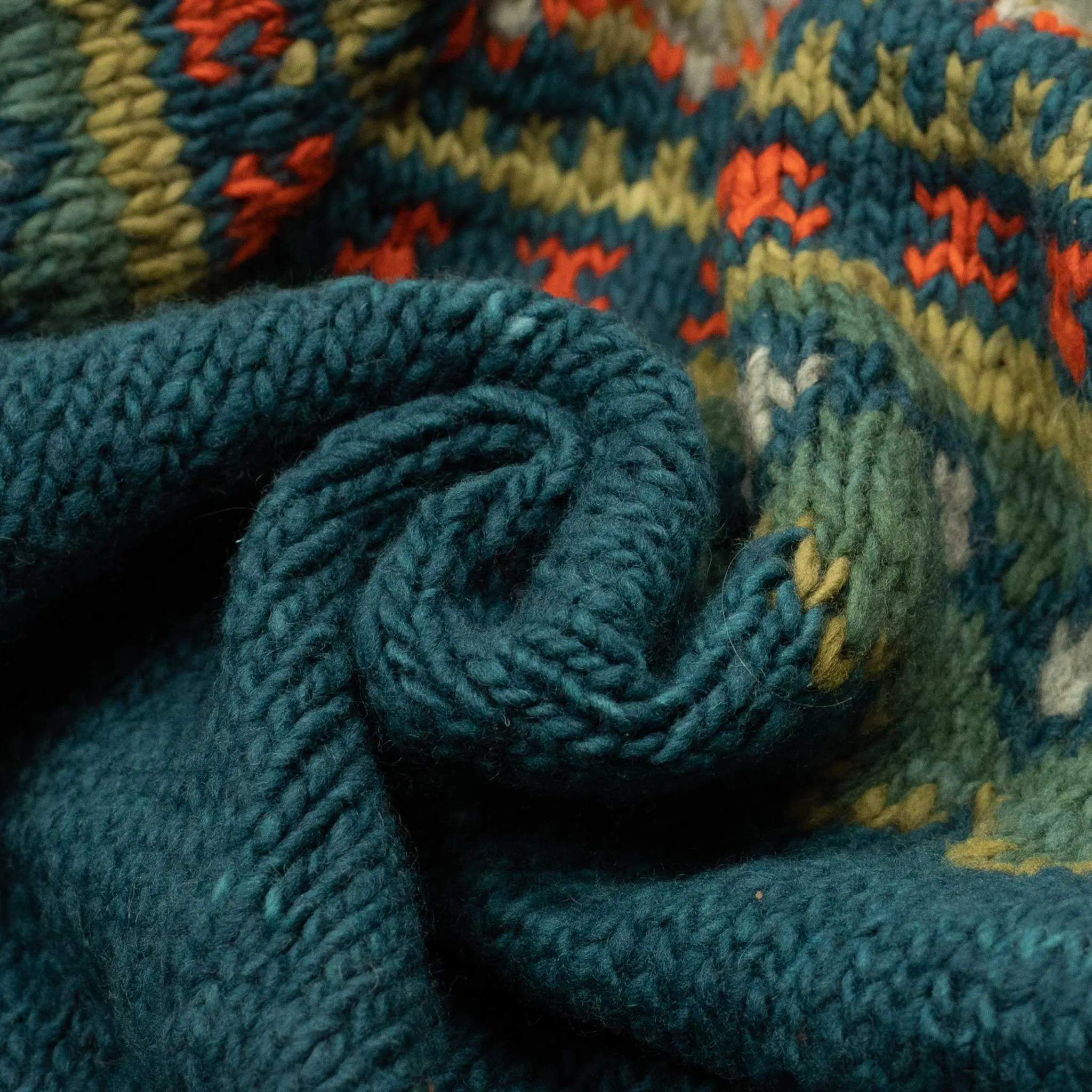 Chamula handknit cowichan-style zipped cardigan in Agean blue fair isle merino wool (restock)