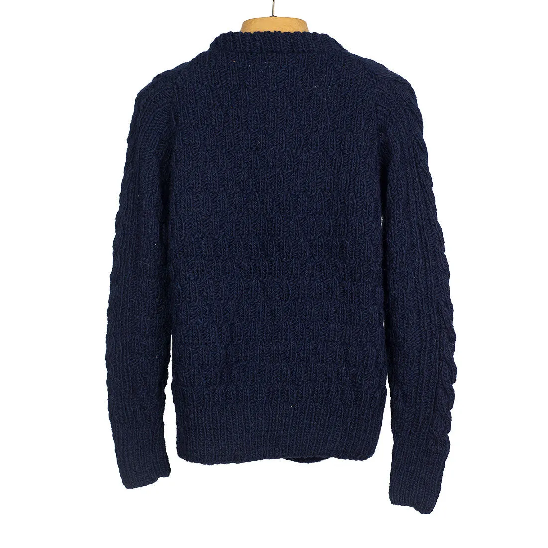 Chamula handknit fisherman pullover in dark navy merino wool (restock)