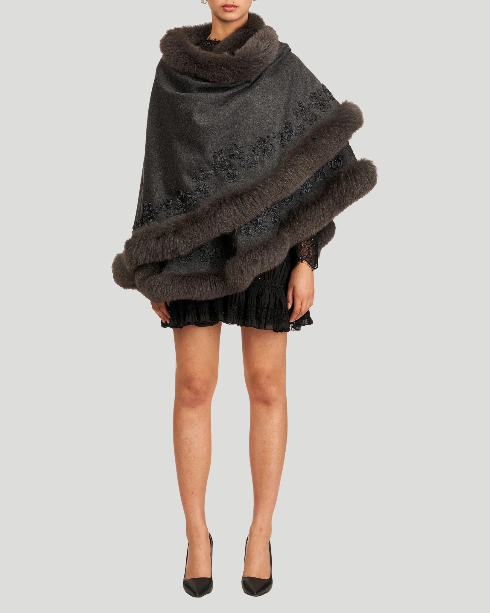 Embroidered Wool and Cashmere Cape