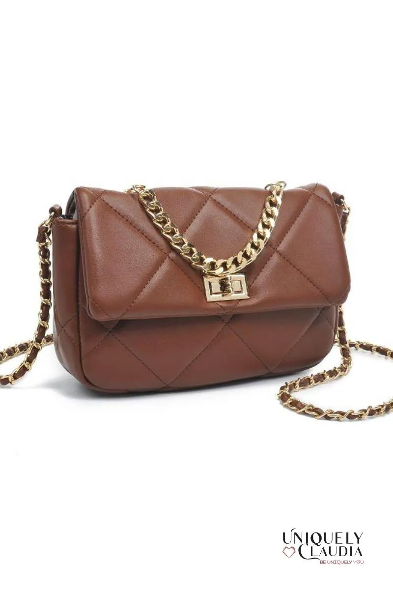 Emily Crossbody Chocolate Quilted Vegan Leather Bag