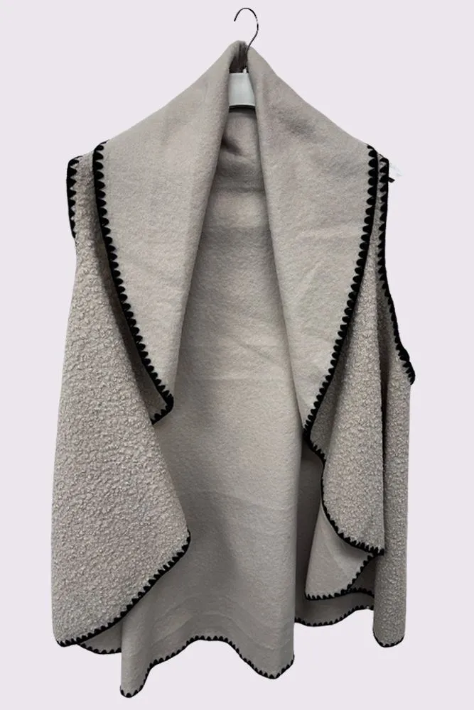 Faux Stitch Detail Drape Collar Vest