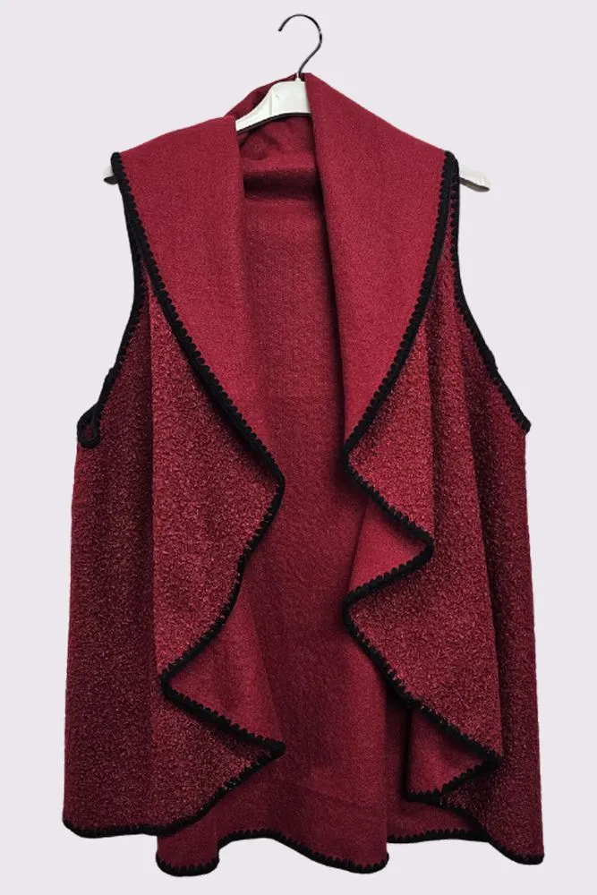 Faux Stitch Detail Drape Collar Vest