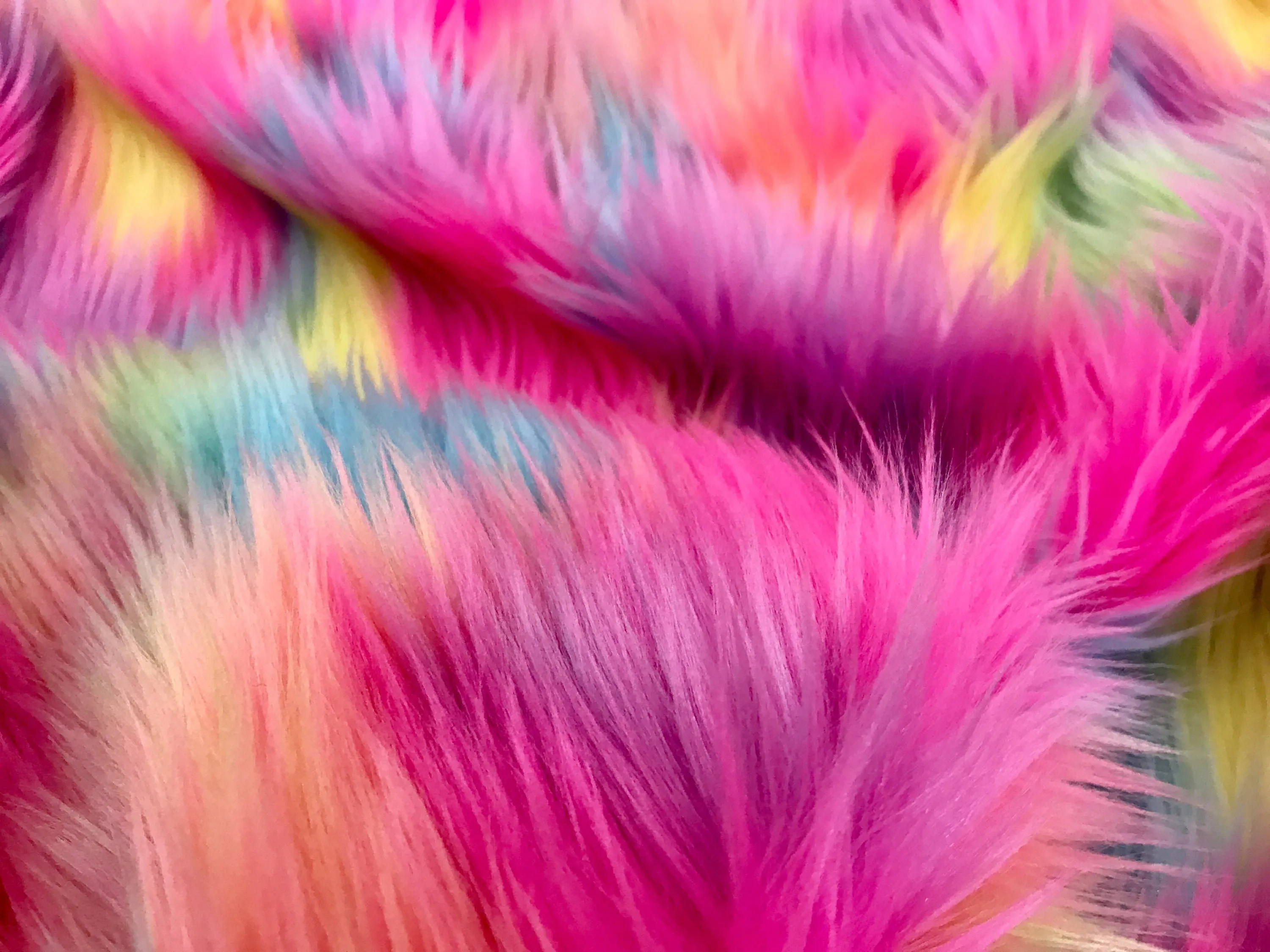 Fuchsia pink multi color tie dyed jacquard faux fun fur-super sofrt shaggy fur-60" wide-apparel-fashion-decorations-jackets-sold by the yard