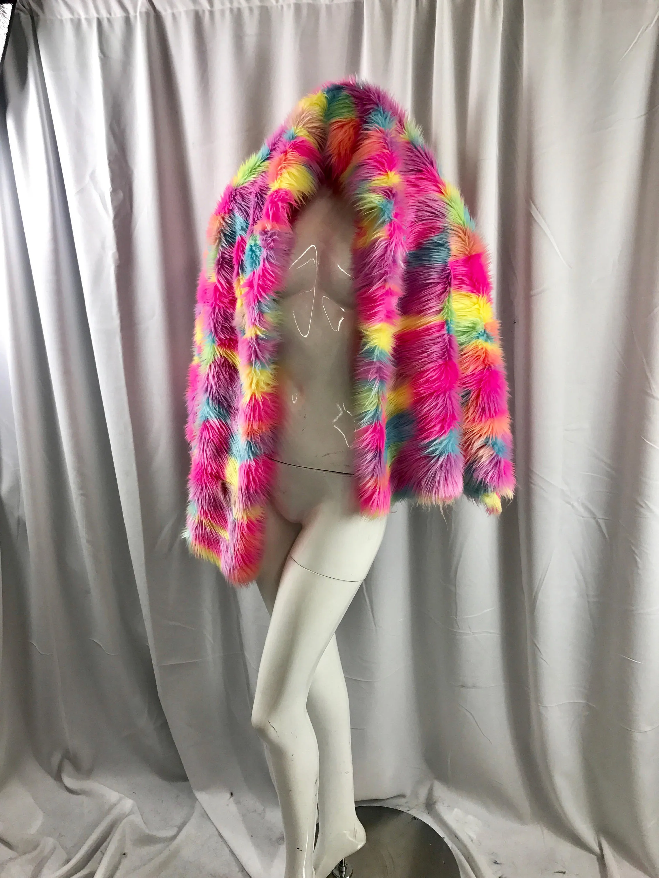 Fuchsia pink multi color tie dyed jacquard faux fun fur-super sofrt shaggy fur-60" wide-apparel-fashion-decorations-jackets-sold by the yard