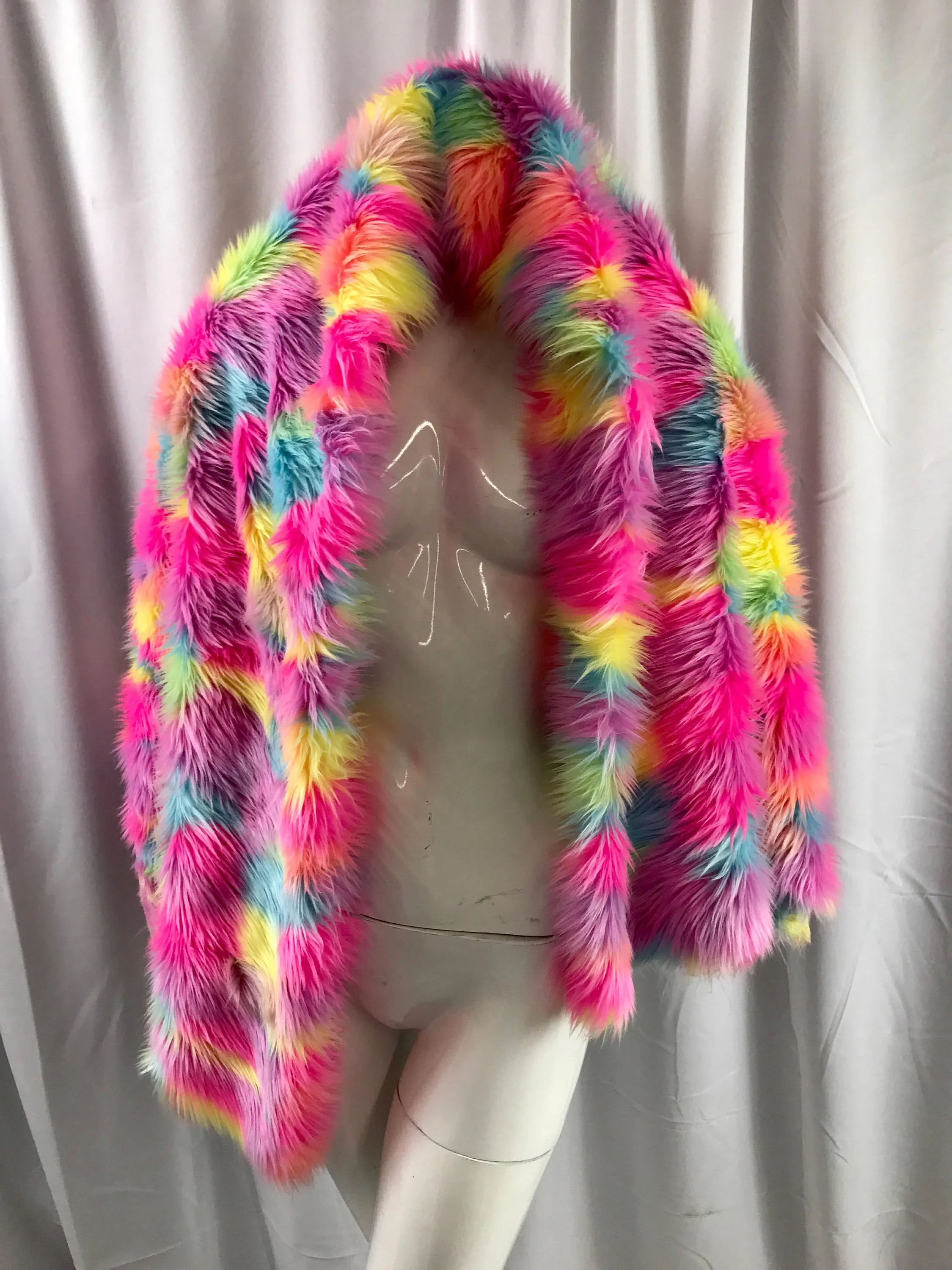 Fuchsia pink multi color tie dyed jacquard faux fun fur-super sofrt shaggy fur-60" wide-apparel-fashion-decorations-jackets-sold by the yard