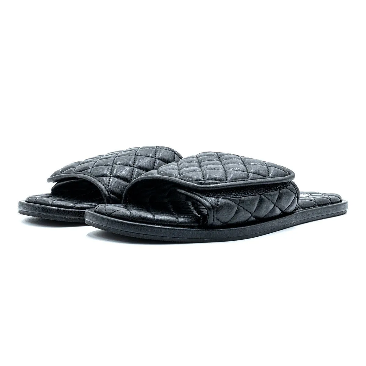 H&M Quilted Flat Sandals Leather Black Colour For Women