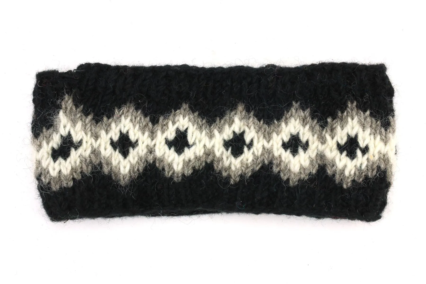 Hand Knitted Wool Headband  - Fairisle Black