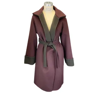 Hermes Wine / Dark Green Belted Cashmere Coat