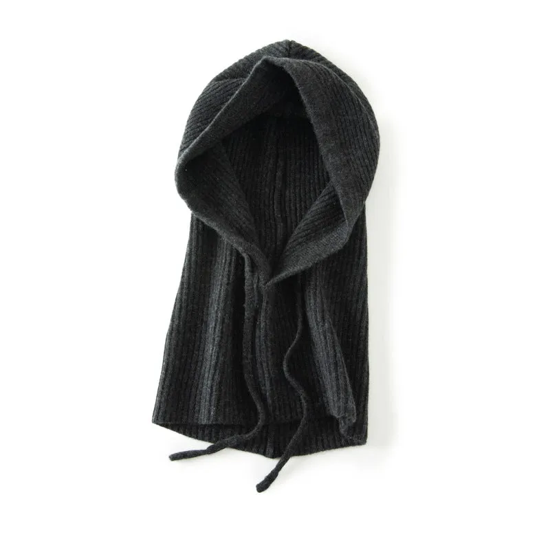 Hooded 100% Pure Cashmere Integrated Thickened Hat Neck Scarf