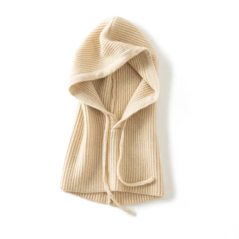 Hooded 100% Pure Cashmere Integrated Thickened Hat Neck Scarf