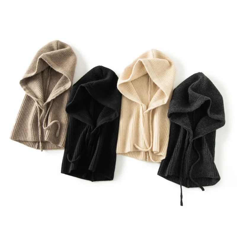 Hooded 100% Pure Cashmere Integrated Thickened Hat Neck Scarf