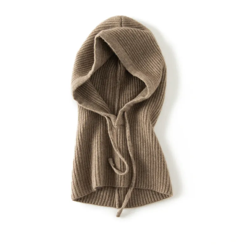 Hooded 100% Pure Cashmere Integrated Thickened Hat Neck Scarf