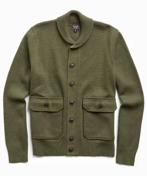 Italian Merino Wool Sweater Jacket in Olive