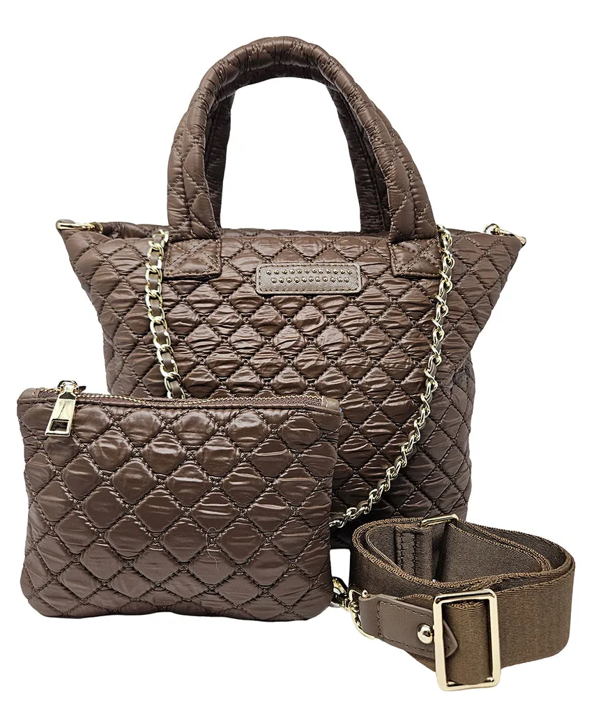 Jade Brown Small Quilted Tote