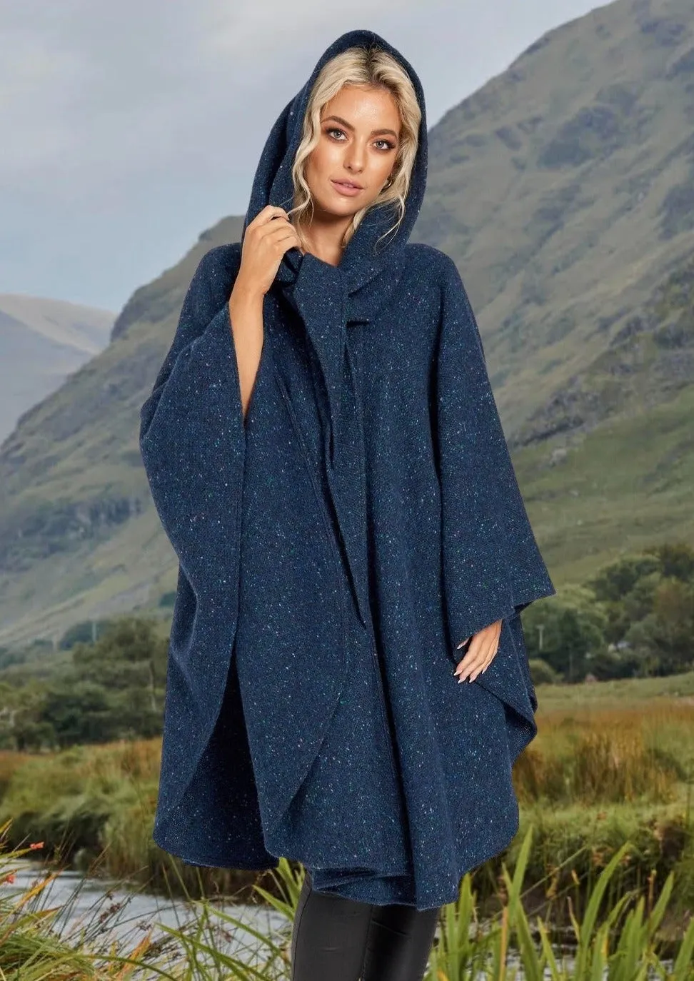 Jimmy Hourihan Knee Length Cape Blue Donegal Tweed (No Pockets)