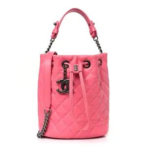 Lambskin Quilted CC Chain Bucket Bag Pink