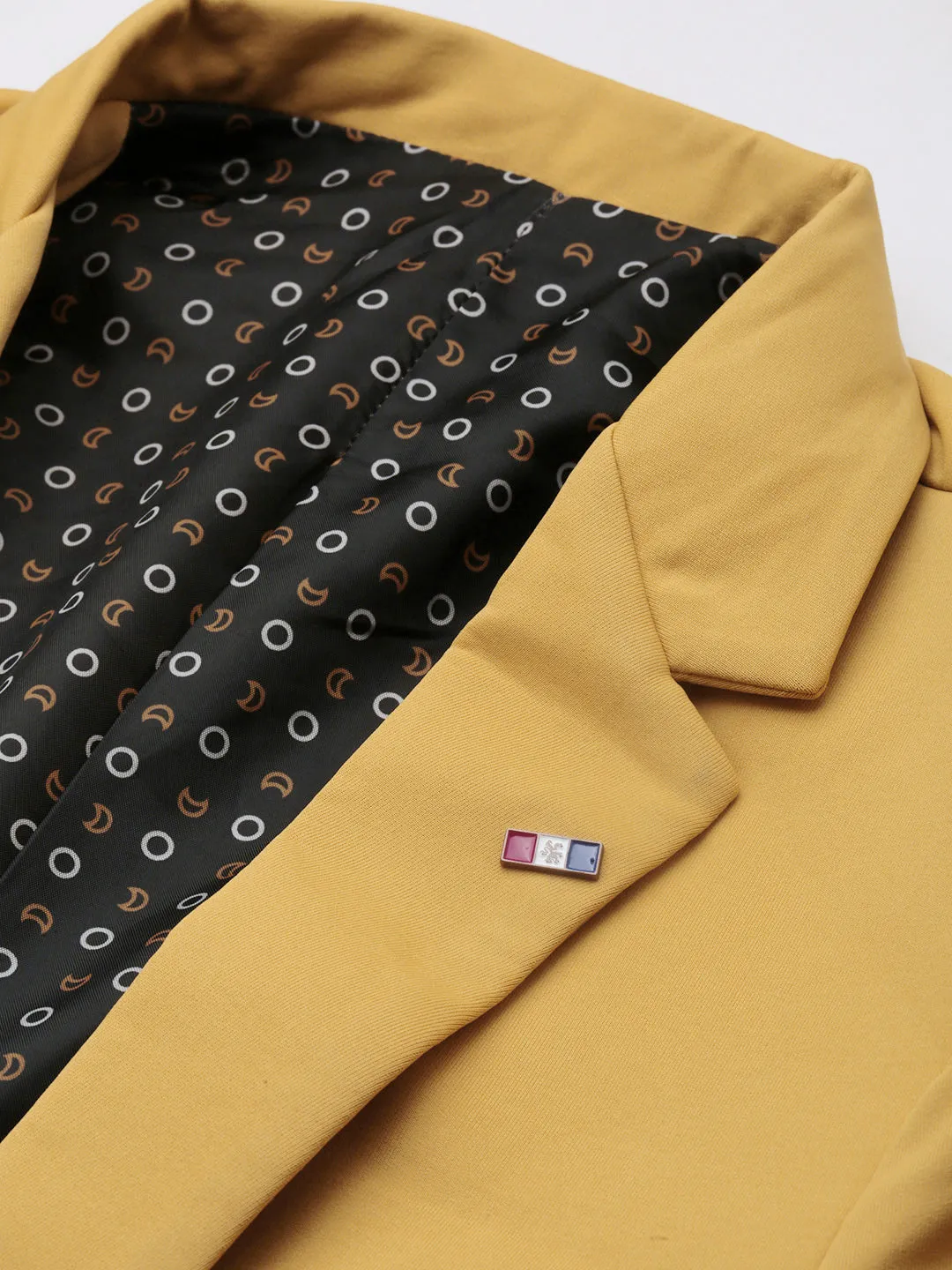 Men Notched Lapel Solid Yellow Blazer