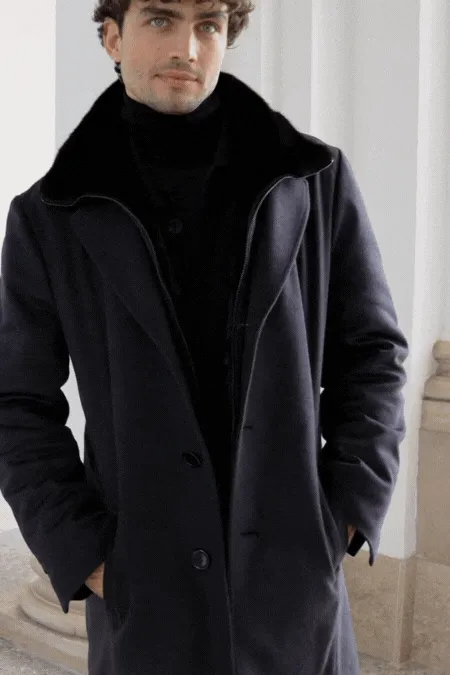 Mens cashmere coat with mink