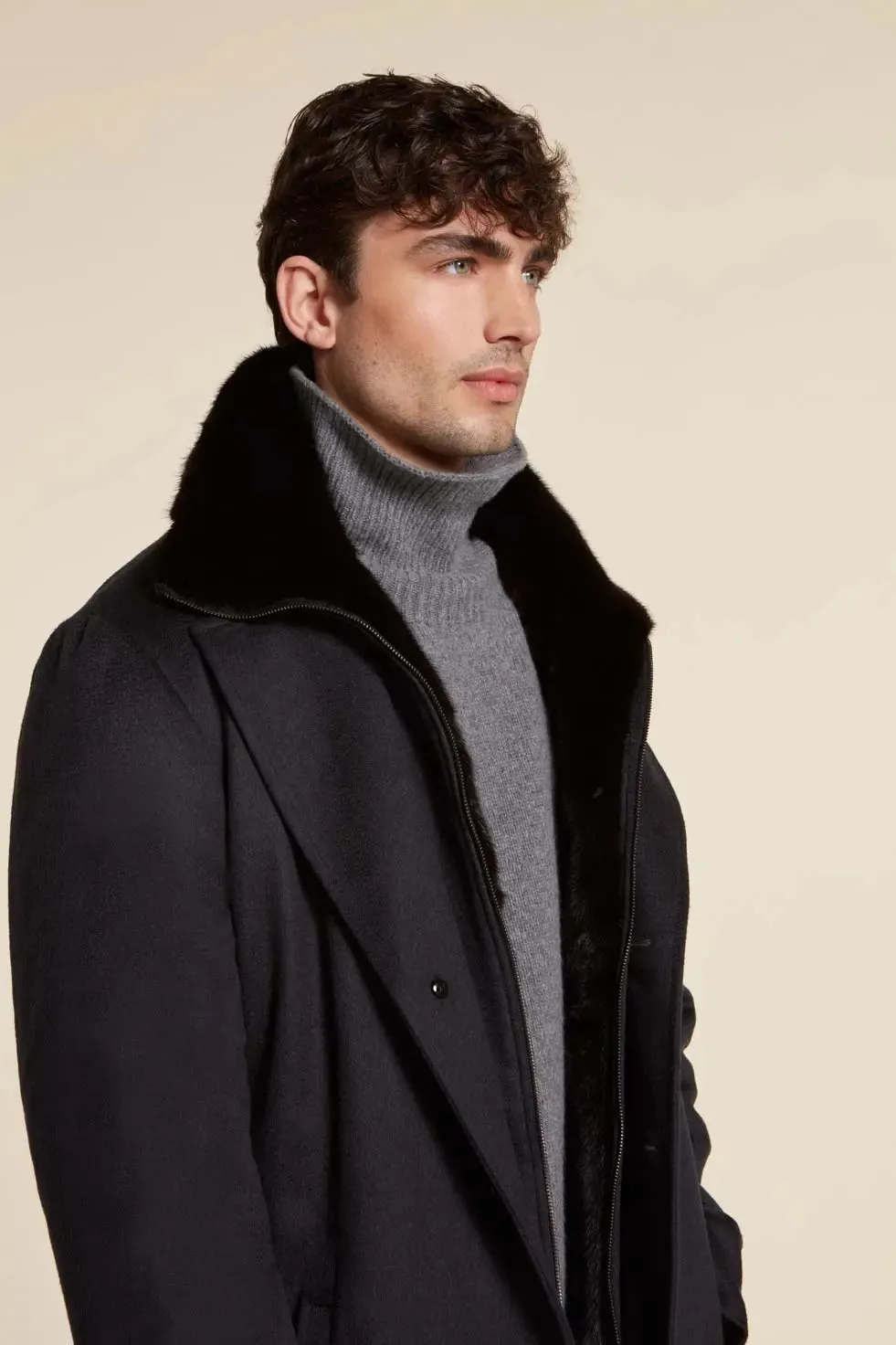 Mens cashmere coat with mink