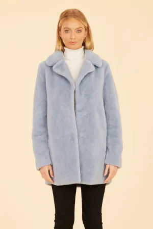 Mid Length Faux Fur Coat - Light Blue