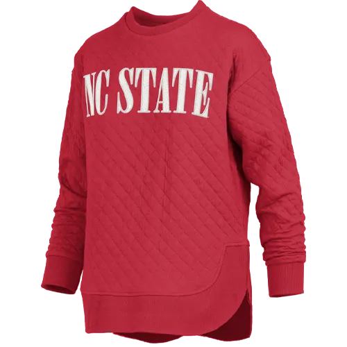 NC State Wolfpack Women's Red Pasadena Rounded Bottom Quilted Crewneck