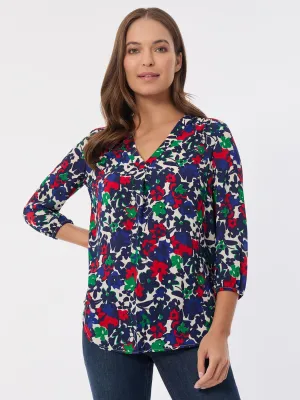 Printed V-Neck Pleated Kelly Blouse