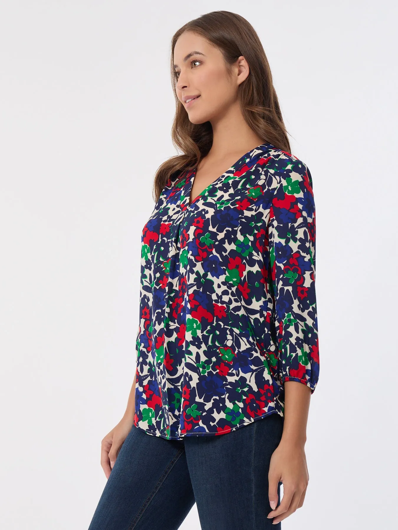 Printed V-Neck Pleated Kelly Blouse