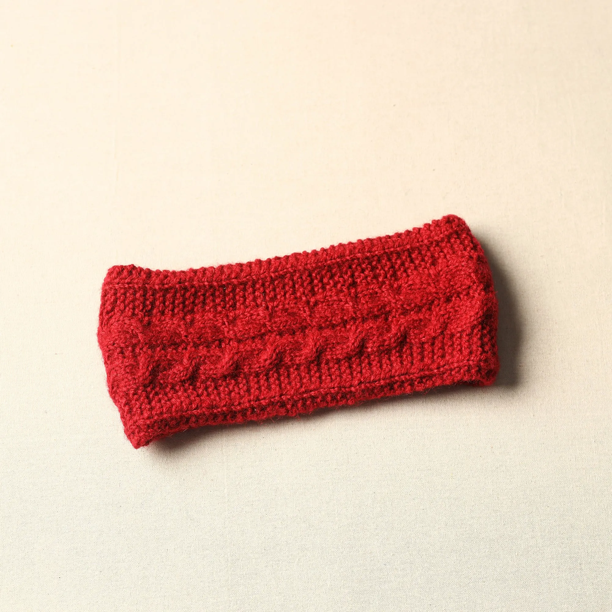 Red - Kumaun Hand Knitted Woolen Warm Headband 06