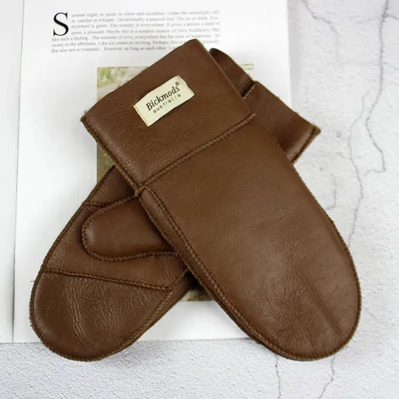 Sheepskin Leather Wool Mittens with Genuine Leather and Sheepskin Fur