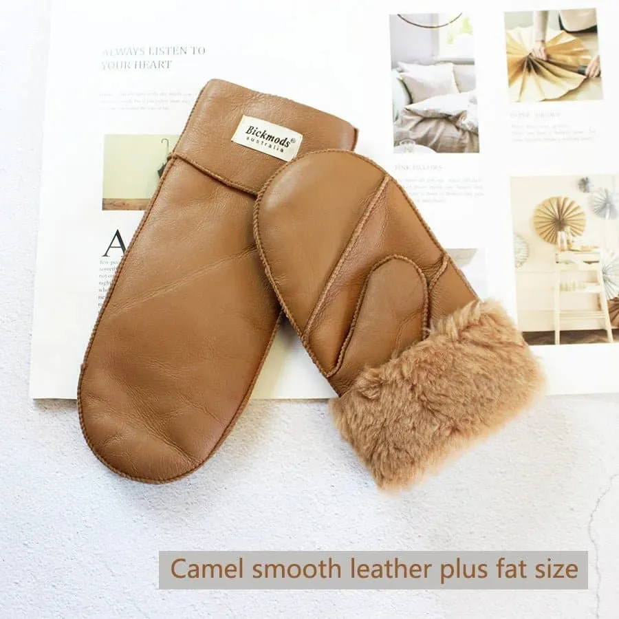 Sheepskin Leather Wool Mittens with Genuine Leather and Sheepskin Fur