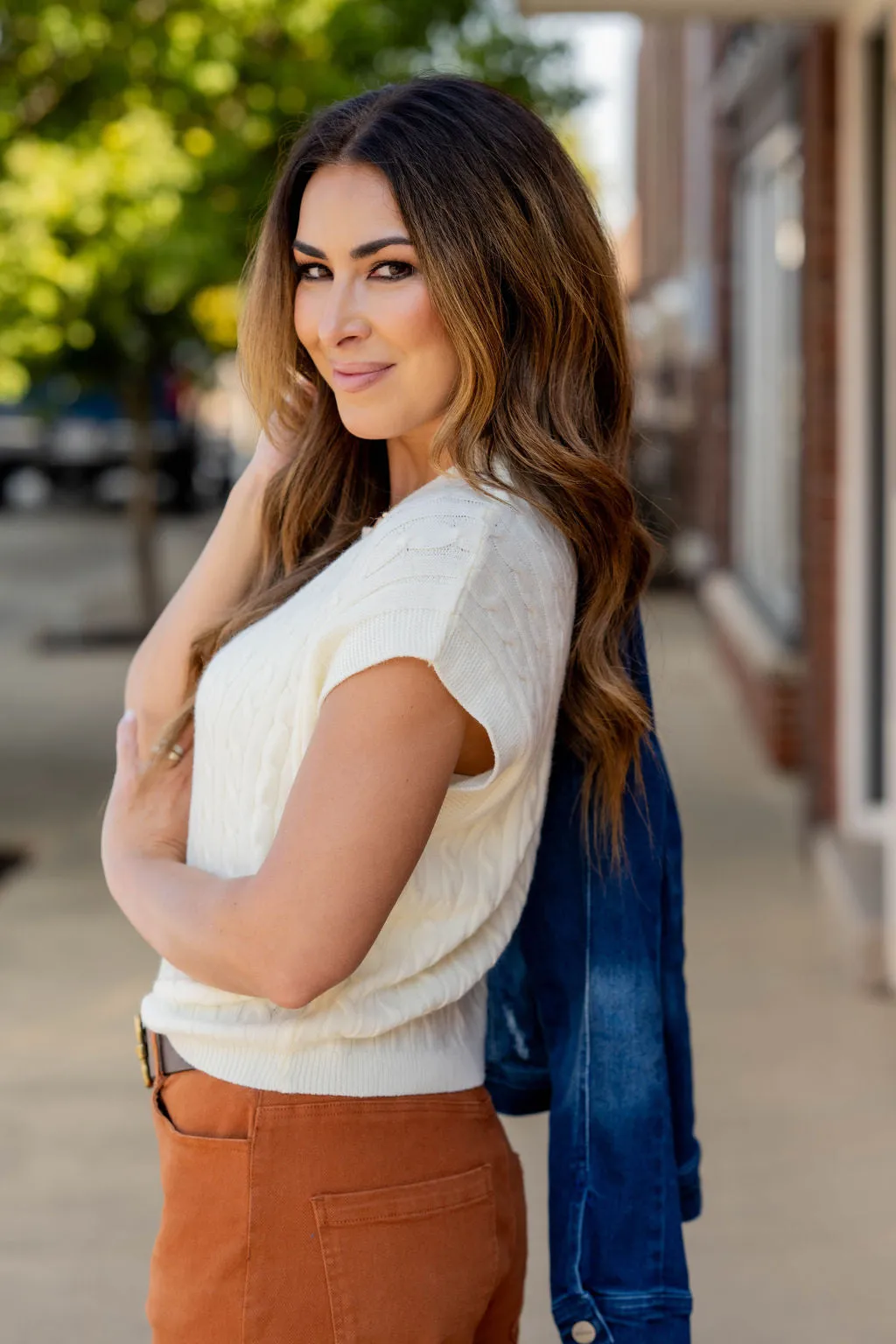 Subtle Braided Short Sleeve Sweater