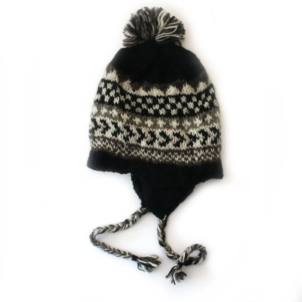 winter stripe ear flap bobble hat